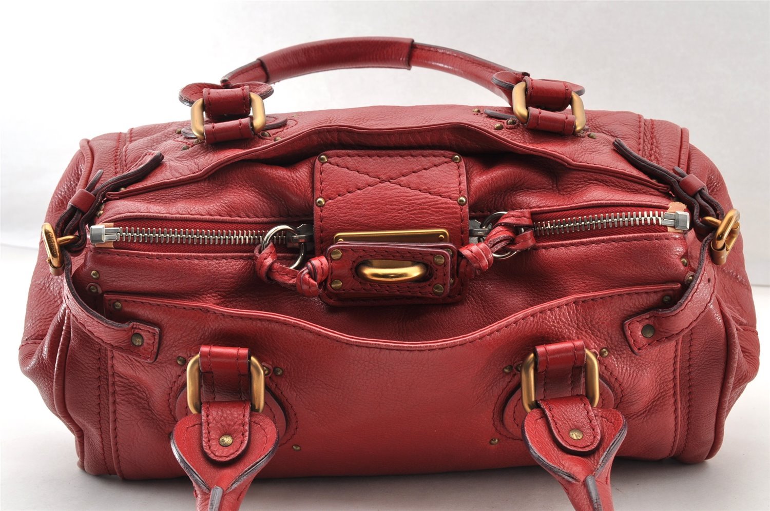 Authentic Chloe Paddington Vintage Leather Shoulder Hand Bag Purse Red 8619I