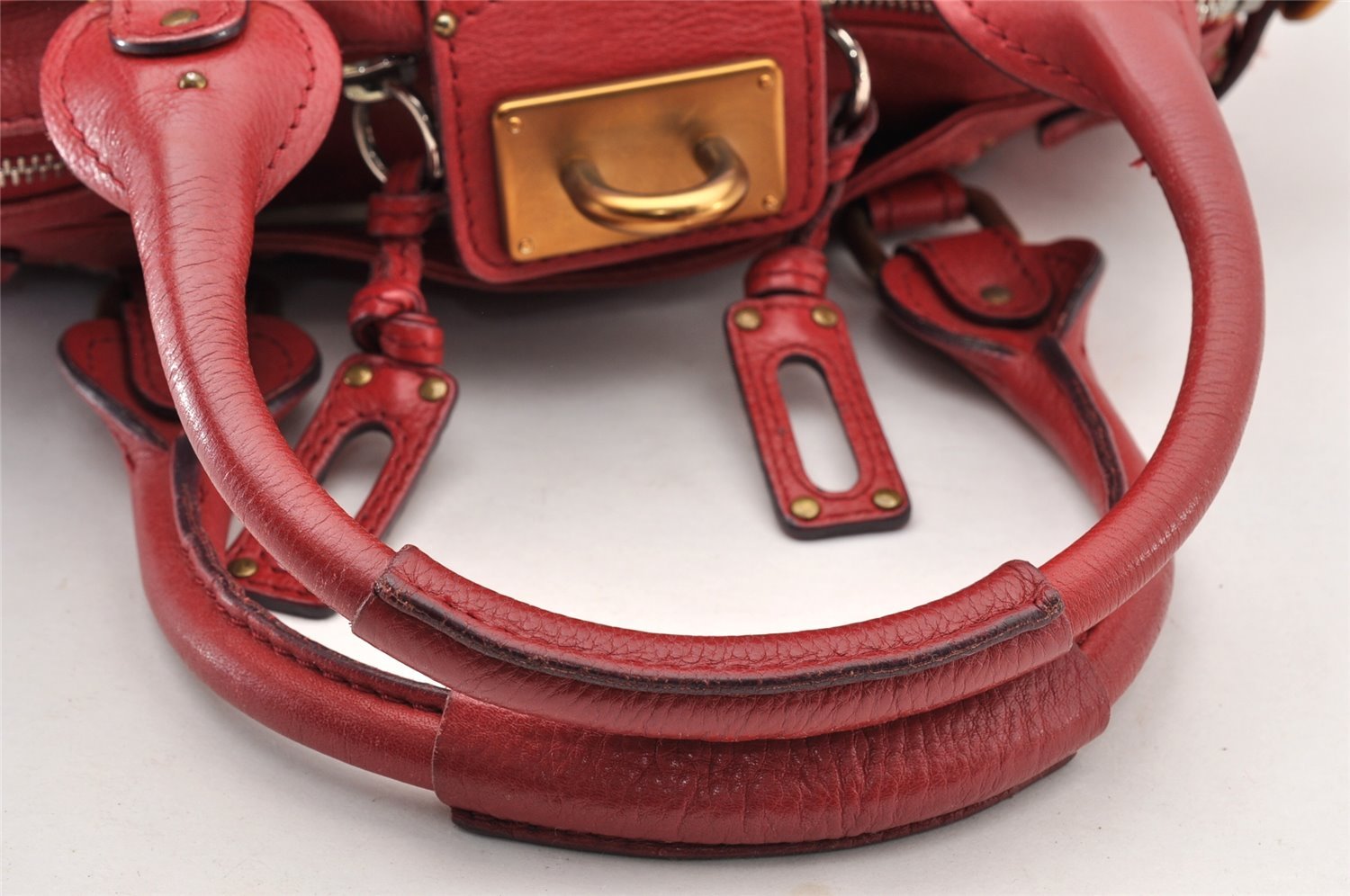 Authentic Chloe Paddington Vintage Leather Shoulder Hand Bag Purse Red 8619I