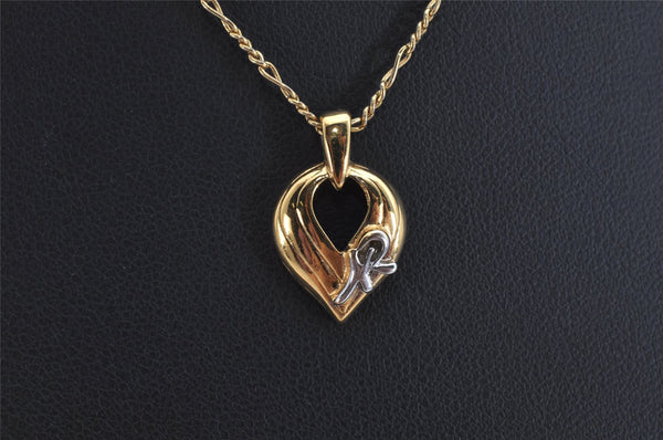 Authentic NINA RICCI Vintage Gold Tone Leaf Shaped Chain Pendant Necklace  8619J