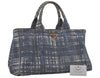 Authentic PRADA Canapa Stampata L Vintage Denim Tote Hand Bag B1872B Blue 8620I