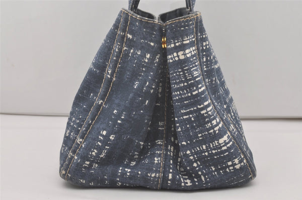 Authentic PRADA Canapa Stampata L Vintage Denim Tote Hand Bag B1872B Blue 8620I