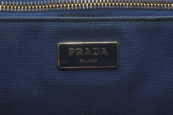 Authentic PRADA Canapa Stampata L Vintage Denim Tote Hand Bag B1872B Blue 8620I