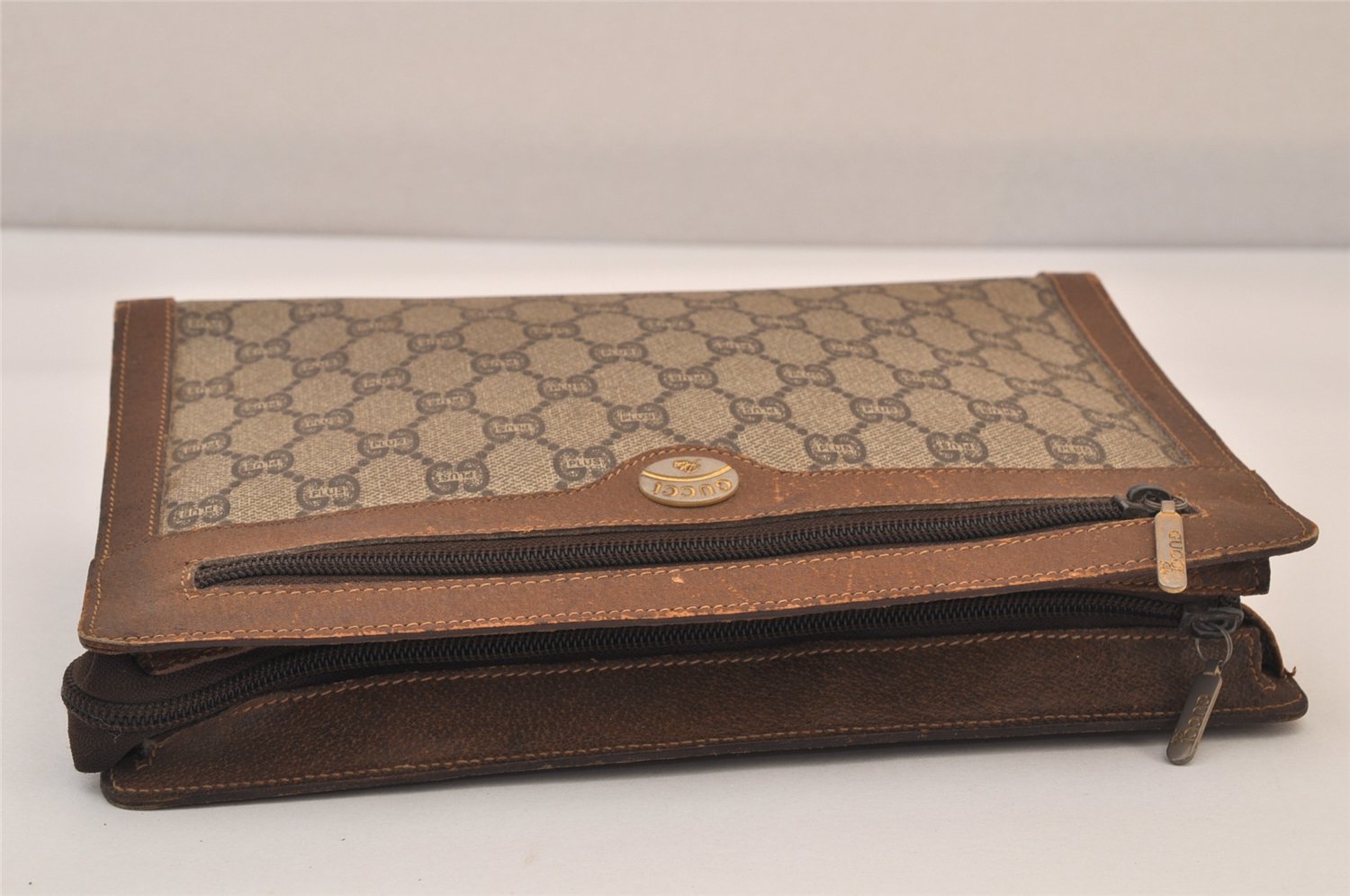 Authentic GUCCI GG Plus Clutch Hand Bag Purse PVC Leather Brown Junk 8620M