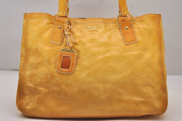 Authentic PRADA Vintage Enamel 2Way Shoulder Hand Bag Yellow 8622I