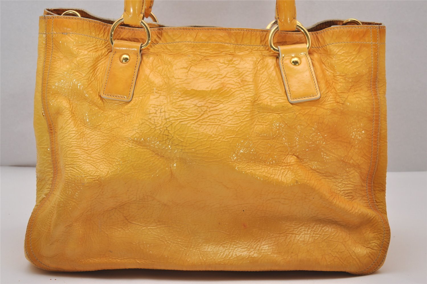 Authentic PRADA Vintage Enamel 2Way Shoulder Hand Bag Yellow 8622I