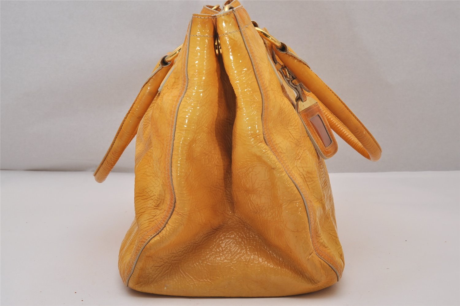 Authentic PRADA Vintage Enamel 2Way Shoulder Hand Bag Yellow 8622I