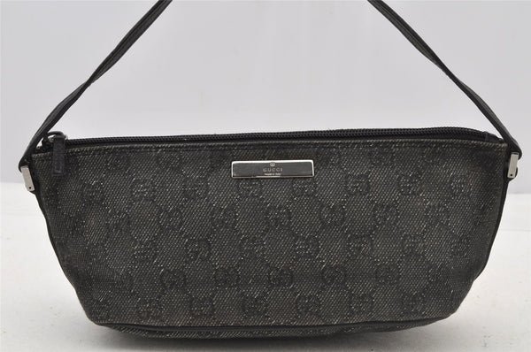 Authentic GUCCI Hand Bag Pouch Purse GG Canvas Leather 07198 Black 8623I