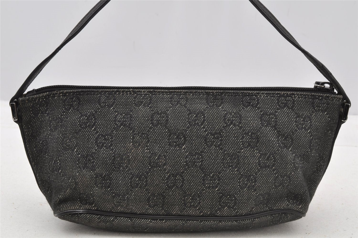 Authentic GUCCI Hand Bag Pouch Purse GG Canvas Leather 07198 Black 8623I