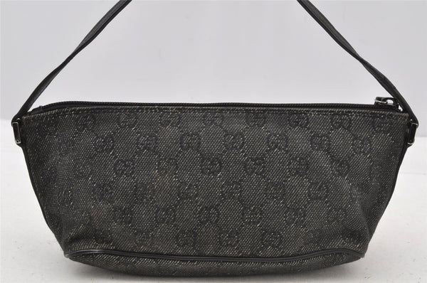 Authentic GUCCI Hand Bag Pouch Purse GG Canvas Leather 07198 Black 8623I