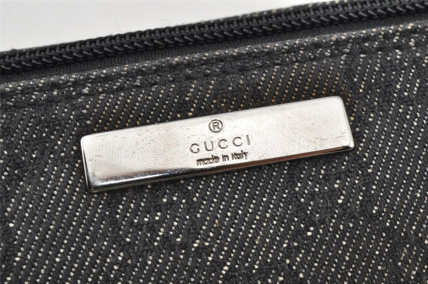 Authentic GUCCI Hand Bag Pouch Purse GG Canvas Leather 07198 Black 8623I