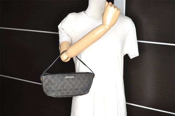 Authentic GUCCI Hand Bag Pouch Purse GG Canvas Leather 07198 Black 8623I