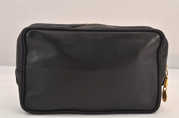Authentic VERSACE Medusa Leather Clutch Hand Bag Pouch Purse Black 8624M
