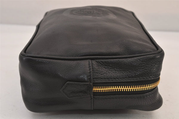 Authentic VERSACE Medusa Leather Clutch Hand Bag Pouch Purse Black 8624M