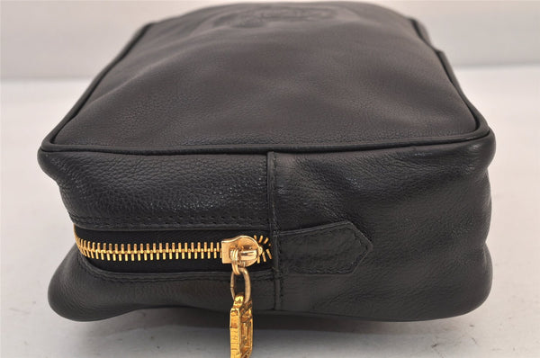 Authentic VERSACE Medusa Leather Clutch Hand Bag Pouch Purse Black 8624M