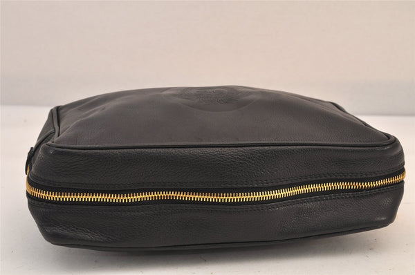 Authentic VERSACE Medusa Leather Clutch Hand Bag Pouch Purse Black 8624M