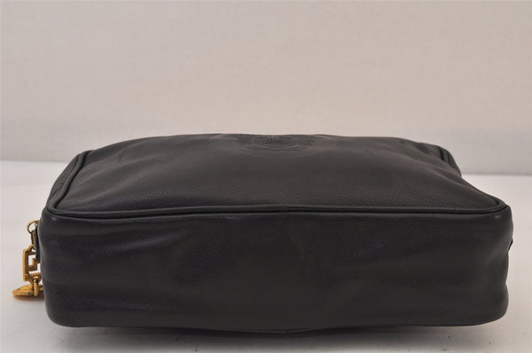 Authentic VERSACE Medusa Leather Clutch Hand Bag Pouch Purse Black 8624M