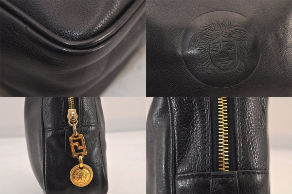 Authentic VERSACE Medusa Leather Clutch Hand Bag Pouch Purse Black 8624M