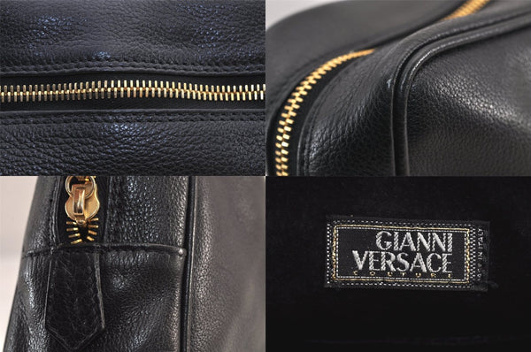Authentic VERSACE Medusa Leather Clutch Hand Bag Pouch Purse Black 8624M