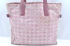 Authentic CHANEL New Travel Line Shoulder Tote Bag Nylon Leather Pink 8627I