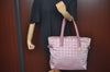 Authentic CHANEL New Travel Line Shoulder Tote Bag Nylon Leather Pink 8627I