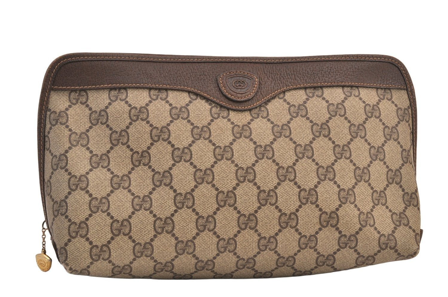 Authentic GUCCI Vintage Clutch Hand Bag Purse GG PVC Leather Brown Junk 8627M