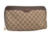 Authentic GUCCI Vintage Clutch Hand Bag Purse GG PVC Leather Brown Junk 8627M