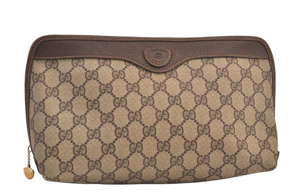 Authentic GUCCI Vintage Clutch Hand Bag Purse GG PVC Leather Brown Junk 8627M