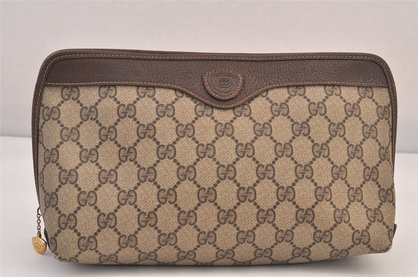 Authentic GUCCI Vintage Clutch Hand Bag Purse GG PVC Leather Brown Junk 8627M