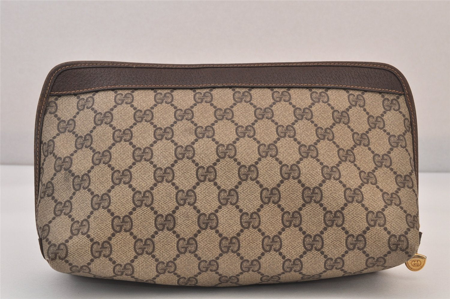 Authentic GUCCI Vintage Clutch Hand Bag Purse GG PVC Leather Brown Junk 8627M