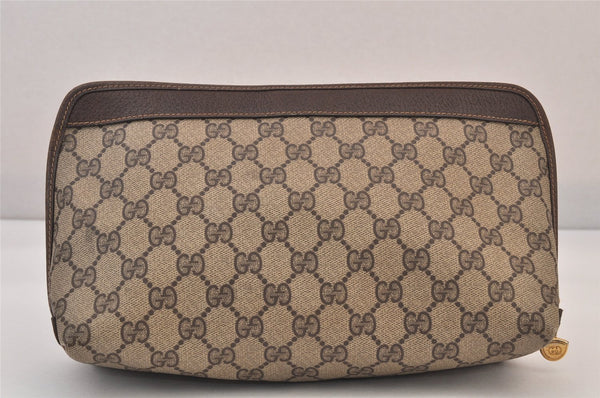 Authentic GUCCI Vintage Clutch Hand Bag Purse GG PVC Leather Brown Junk 8627M