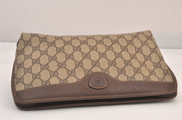 Authentic GUCCI Vintage Clutch Hand Bag Purse GG PVC Leather Brown Junk 8627M