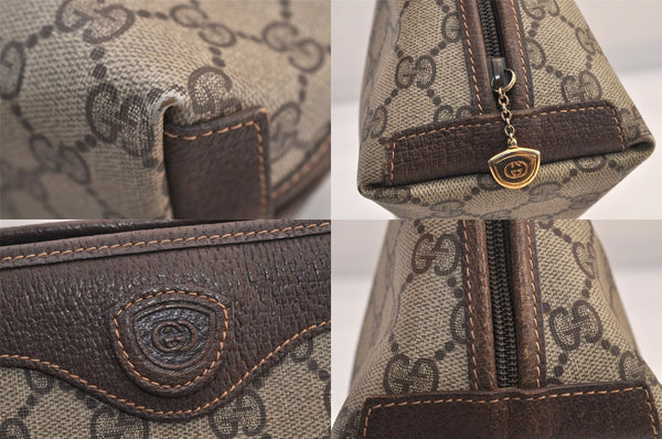 Authentic GUCCI Vintage Clutch Hand Bag Purse GG PVC Leather Brown Junk 8627M