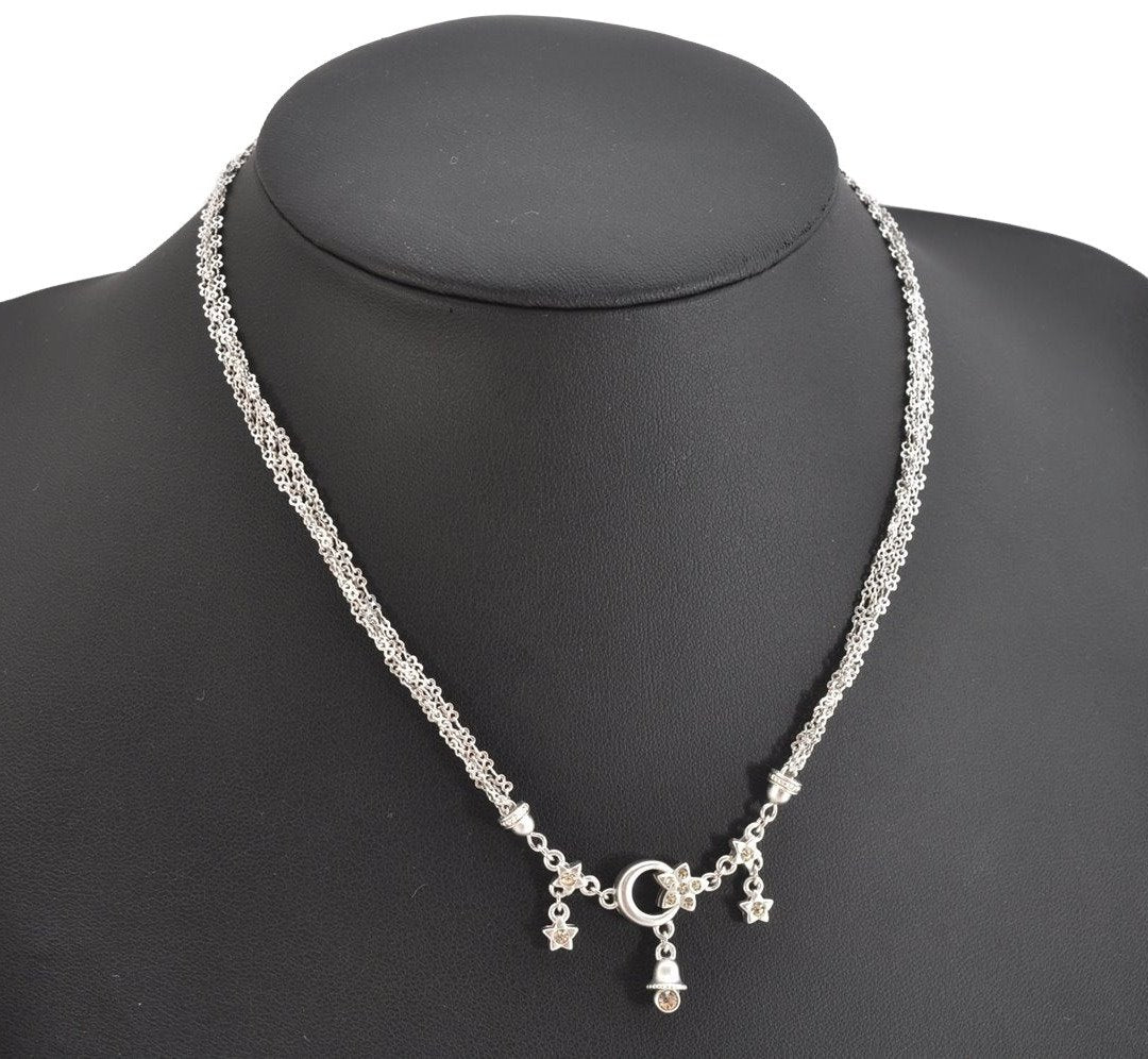 Authentic NINA RICCI Vintage Silver Tone Rhinestone Chain Pendant Necklace 8628J