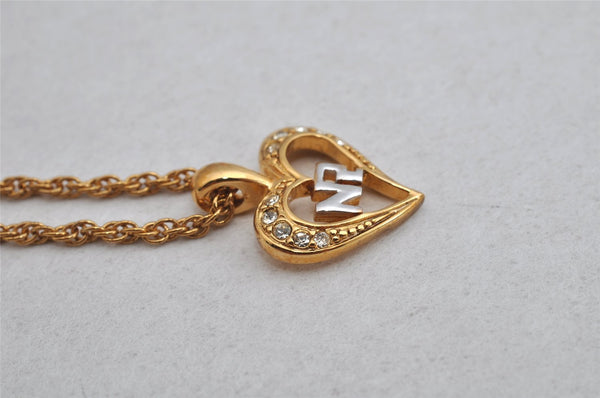 Authentic NINA RICCI Gold Tone Rhinestone Heart Chain Pendant Necklace  8629J