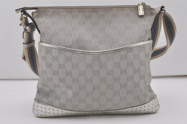 Authentic GUCCI Shoulder Cross Body Bag GG Canvas Leather 145857 Silver 8630I