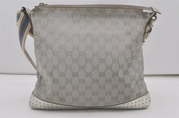 Authentic GUCCI Shoulder Cross Body Bag GG Canvas Leather 145857 Silver 8630I