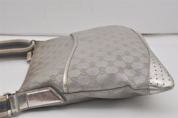 Authentic GUCCI Shoulder Cross Body Bag GG Canvas Leather 145857 Silver 8630I