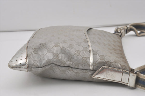 Authentic GUCCI Shoulder Cross Body Bag GG Canvas Leather 145857 Silver 8630I
