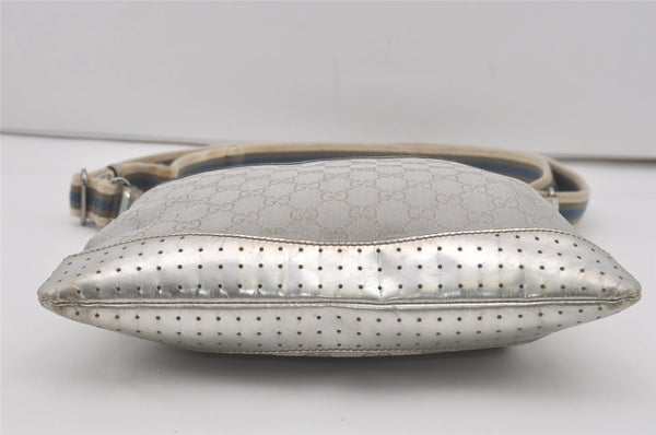 Authentic GUCCI Shoulder Cross Body Bag GG Canvas Leather 145857 Silver 8630I