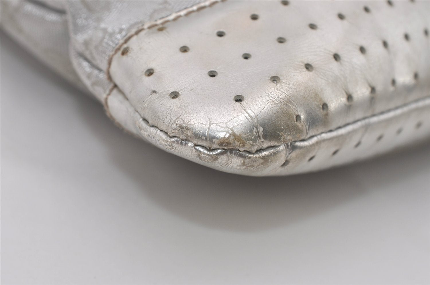 Authentic GUCCI Shoulder Cross Body Bag GG Canvas Leather 145857 Silver 8630I