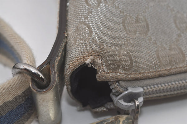 Authentic GUCCI Shoulder Cross Body Bag GG Canvas Leather 145857 Silver 8630I