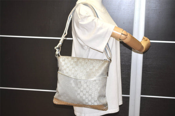 Authentic GUCCI Shoulder Cross Body Bag GG Canvas Leather 145857 Silver 8630I