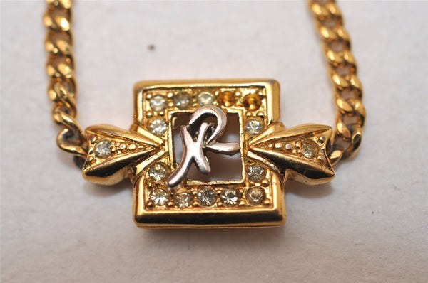 Authentic NINA RICCI Vintage Rhinestone Chain Bracelet Accessory Gold Tone 8630J