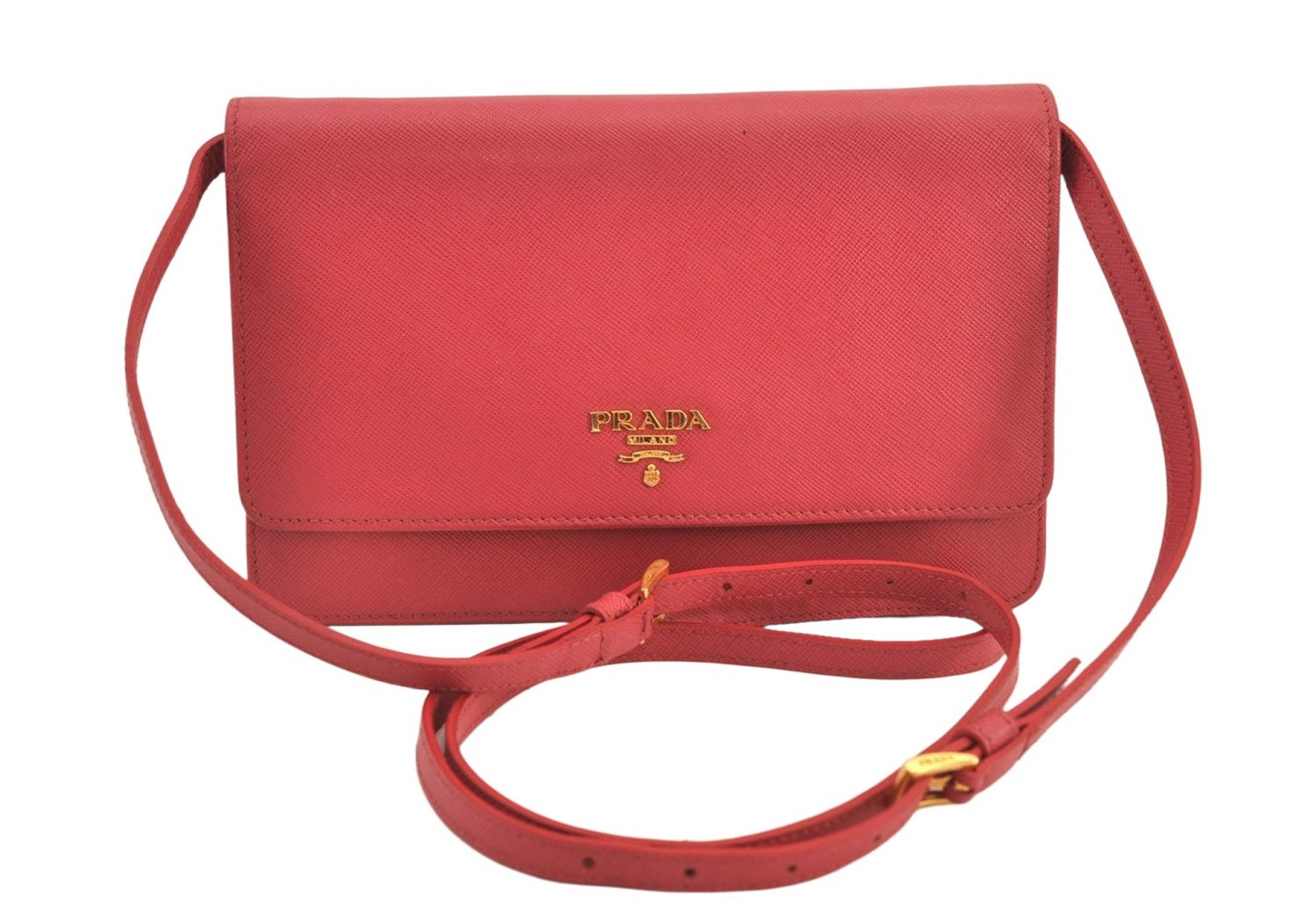 Authentic PRADA Saffiano Leather 2Way Shoulder Bag Long Wallet Purse Pink 8631M