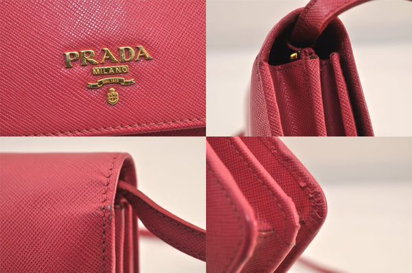 Authentic PRADA Saffiano Leather 2Way Shoulder Bag Long Wallet Purse Pink 8631M