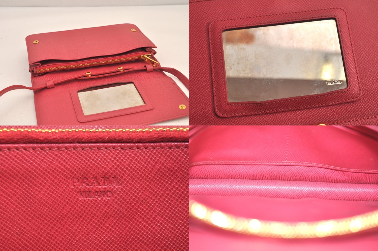 Authentic PRADA Saffiano Leather 2Way Shoulder Bag Long Wallet Purse Pink 8631M