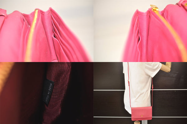 Authentic PRADA Saffiano Leather 2Way Shoulder Bag Long Wallet Purse Pink 8631M