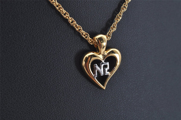 Authentic NINA RICCI Gold Tone Heart Shaped Chain Pendant Necklace  8632J