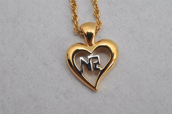 Authentic NINA RICCI Gold Tone Heart Shaped Chain Pendant Necklace  8632J