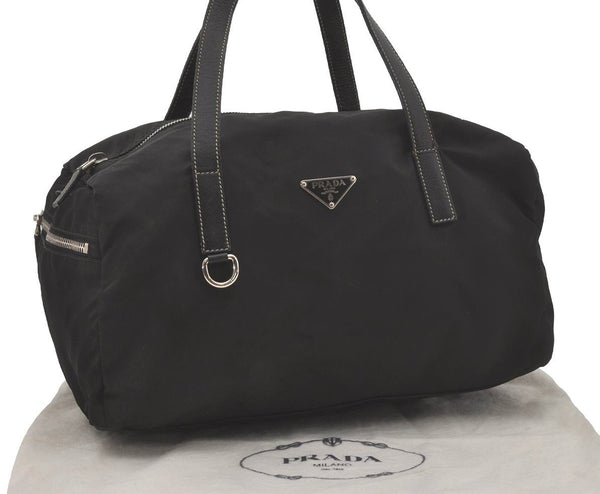 Authentic PRADA Nylon Tessuto Saffiano Leather Hand Boston Bag Black 8633I